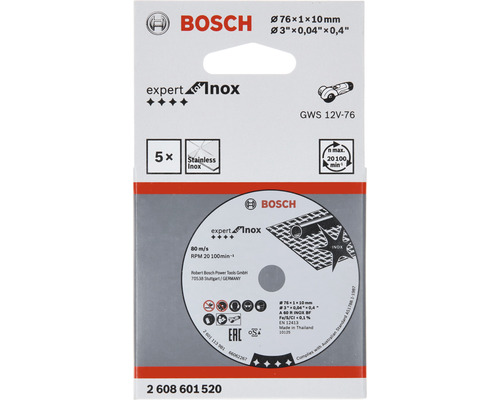 Disque à tronçonner Bosch Expert Inox pour meuleuse d''angle, diamètre 76 millimètres
