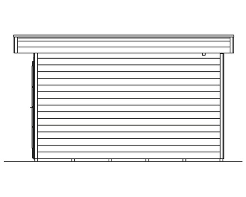 Illustration eines Gerätehauses mit horizontaler Holzverkleidung