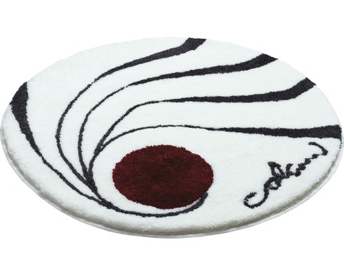 Tapis de bain ovale avec motif abstrait et lettrage