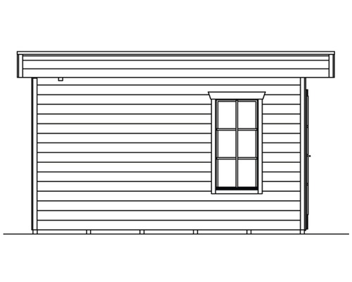 Illustration eines Gartenhauses mit Fenster und Tür
