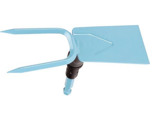 Gartenhacke mit zwei Zinken und einem rechteckigen Blatt zur Bodenbearbeitung