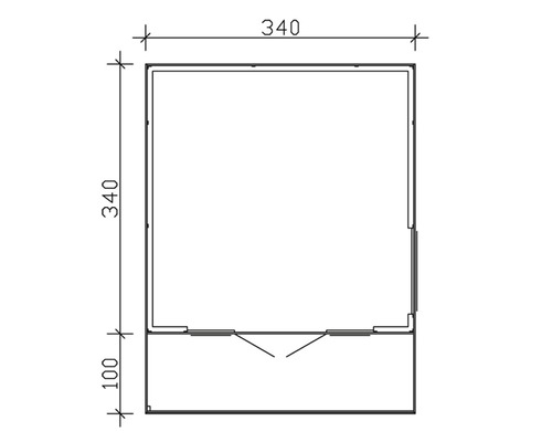 Grundrisszeichnung eines Gartenhauses mit den Maßen 340 x 340 x 100 Zentimeter.