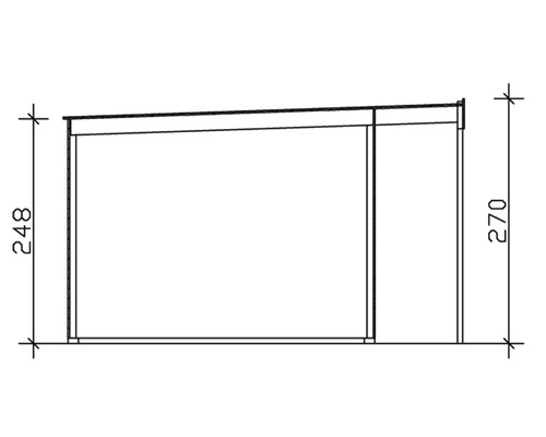 Technische Zeichnung eines Gerätehauses mit den Höhenangaben 248 und 270 Zentimeter.