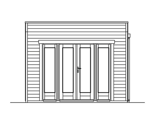 Illustration eines Gartenhauses mit Doppeltür.
