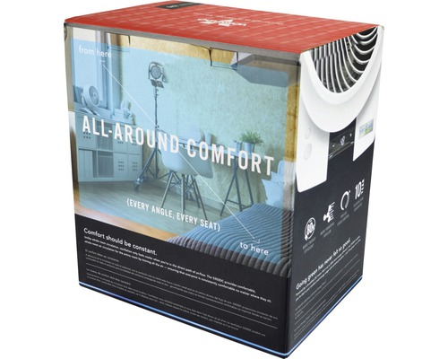 "Verpackung eines Raumklimageräts mit dem Slogan ""Rundum Komfort"""