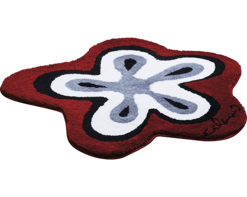 Tapis à fleurs avec motif rouge, noir, gris et blanc