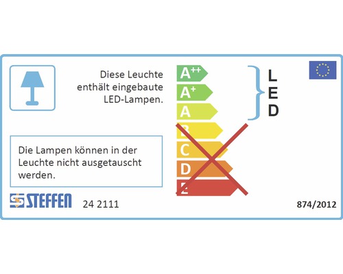Energielabel mit Informationen zur Energieeffizienzklasse von LED-Lampen, die nicht austauschbar sind