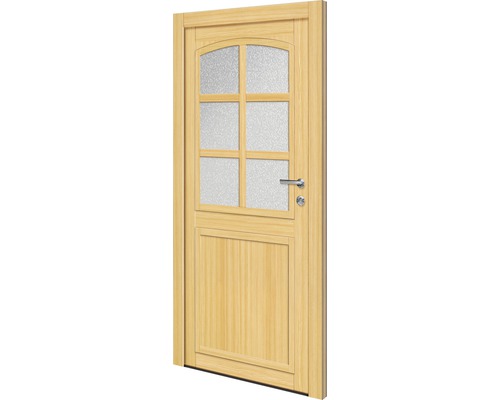 Holztür mit Glaseinsatz und Türgriff