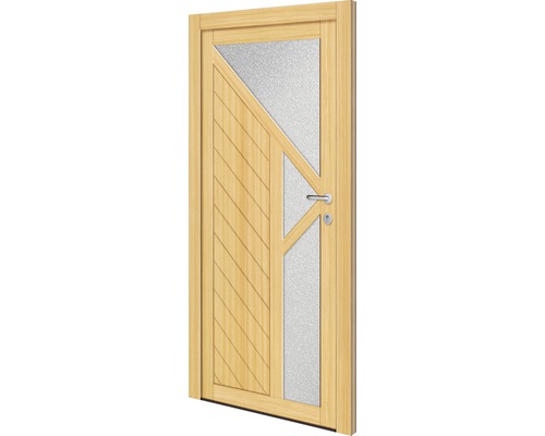 Holztür mit Glaseinsatz und Türgriff