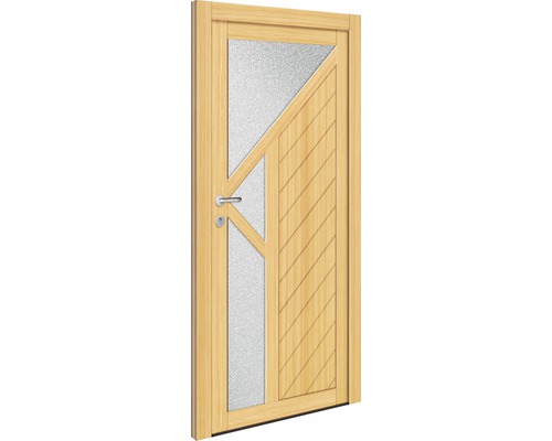 Holztür mit Glaseinsatz und horizontalen Linien