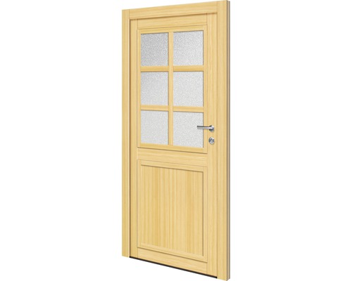 Holztür mit Glaseinsatz und Türgriff