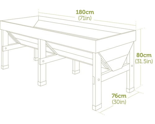 Image d''une spirale d''herbes aromatiques avec les dimensions suivantes : 180 cm de longueur, 80 cm de hauteur et 76 cm de profondeur.