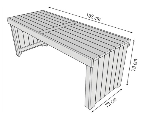 Table de jardin en bois mesurant 192 cm par 73 cm