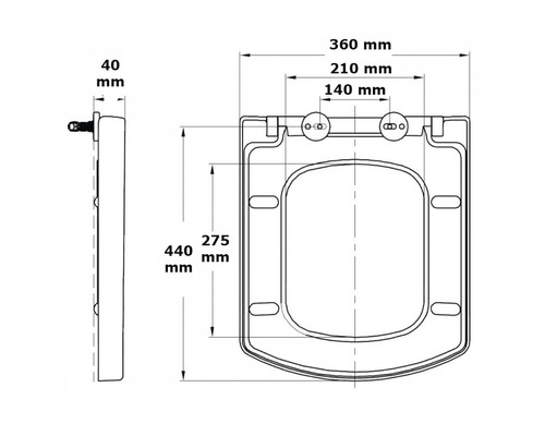 Technische Zeichnung eines WC-Sitzes mit Maßangaben