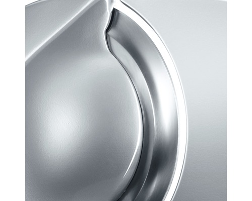 Detailansicht eines runden Spülbeckens aus Edelstahl