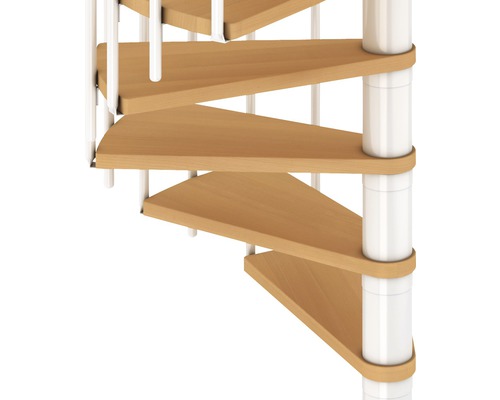 Gros plan d''un escalier en colimaçon avec marches en bois et rampe en métal