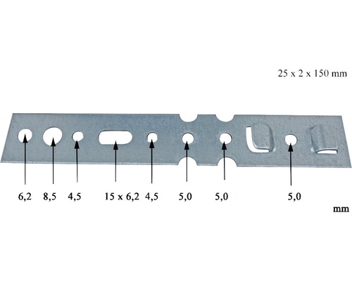 Gelochtes Montageband, 25 x 2 x 150 Millimeter