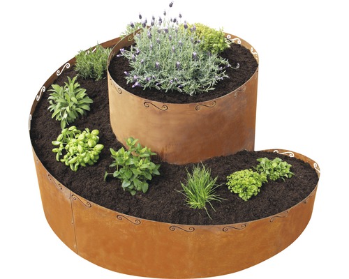 Spirale d'herbes aromatiques avec plantations