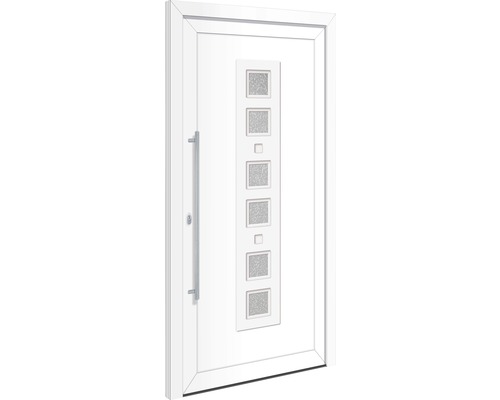 Porte d''entrée blanche avec inserts en verre et poignée