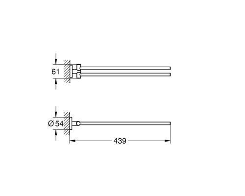 Technische Zeichnung einer Handtuchstange mit Maßangaben