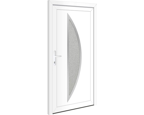 Weisse Haustür mit ovalem Glaseinsatz