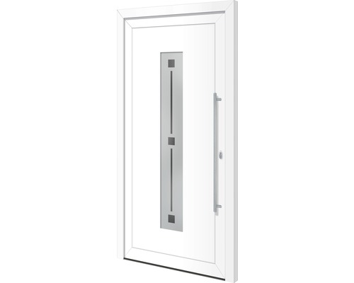 Weisse Haustür mit Glaseinsatz und Griff