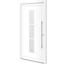 Porte d''entrée blanche avec vitres et poignée barre