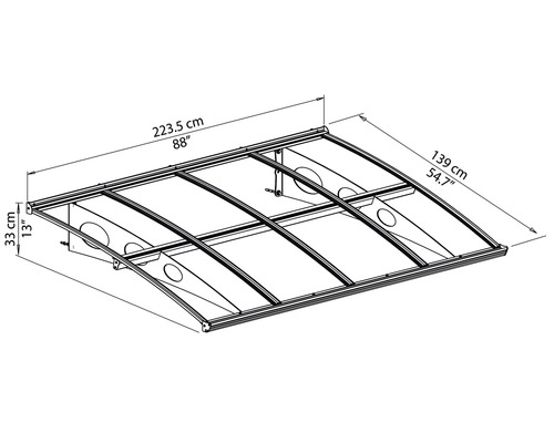 Dessin technique d''un auvent de porte d''entrée avec indications de dimensions