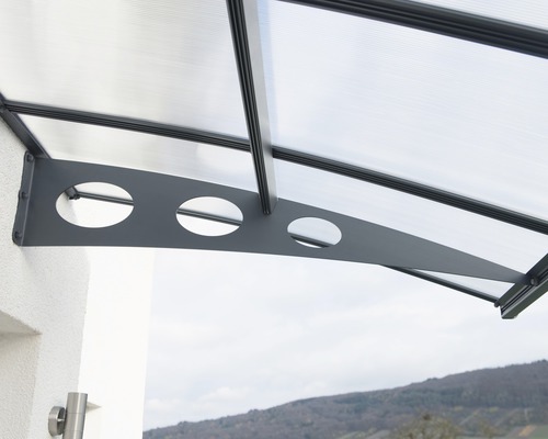 Auvent avec polycarbonate transparent et support en acier