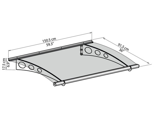 Schéma technique d''un auvent de porte d''entrée avec dimensions
