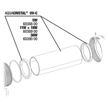 Informations produit AQUACRISTAL UV-C avec puissances en watts et références