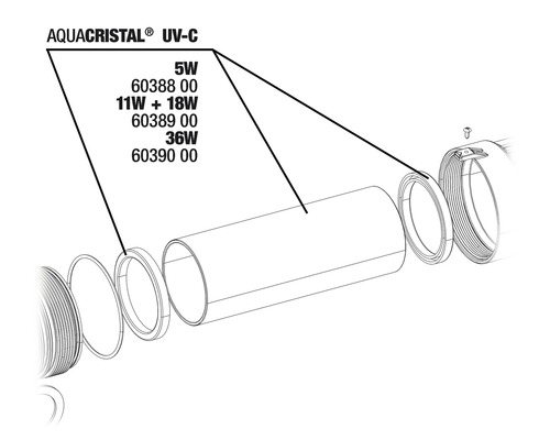 Informations produit AQUACRISTAL UV-C avec puissances en watts et références