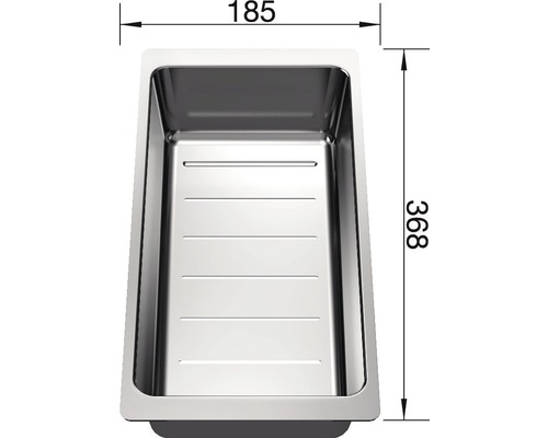Edelstahlspüle mit den Massen 185 x 368 mm.