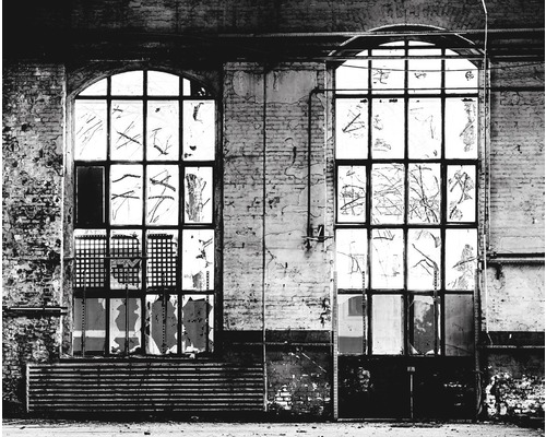 Papier peint panoramique intissé 940930 Factory IV façade vitrée 8 pces gris 300 x 372 cm