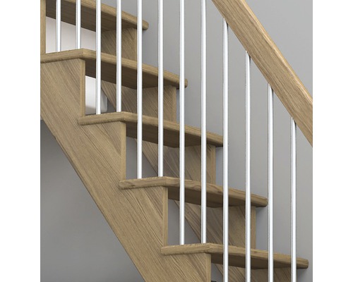 Escalier en bois avec balustrade en métal