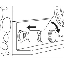 Illustration der Installation eines mechanischen Bauteils mit Pfeilen zur Richtungsanzeige