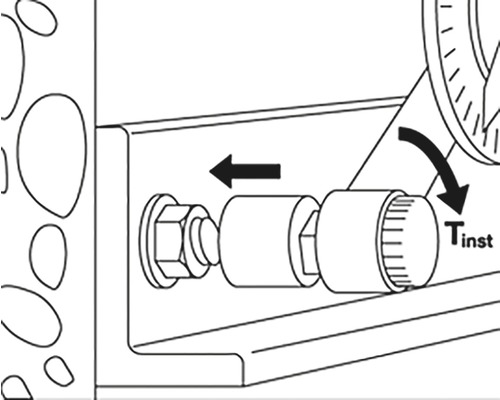 Illustration der Installation eines mechanischen Bauteils mit Pfeilen zur Richtungsanzeige