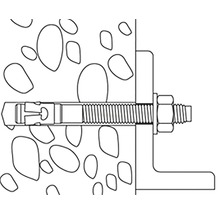 Illustration eines Ankers in Beton mit einer L-förmigen Halterung, fixiert mit Muttern.