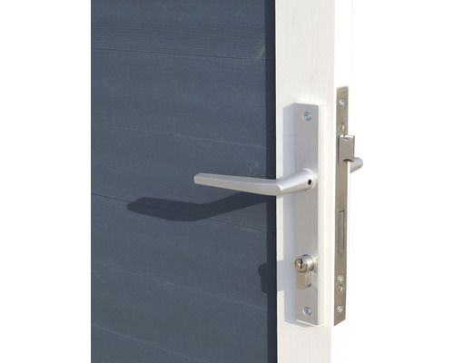 Gros plan d''une porte avec une poignée et une serrure argentées