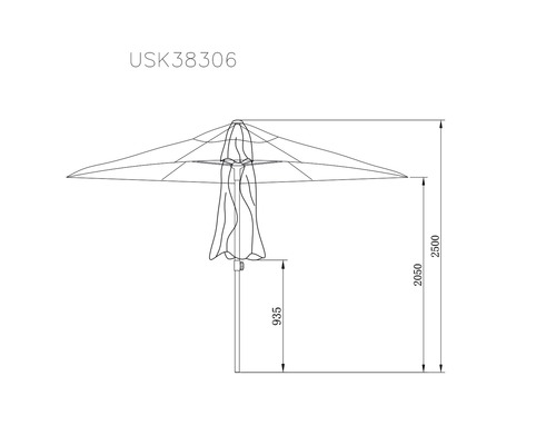 Dessin technique d''un parasol avec indication de la hauteur