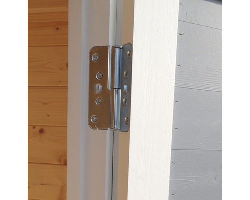 Charnière de porte métallique sur une porte en bois