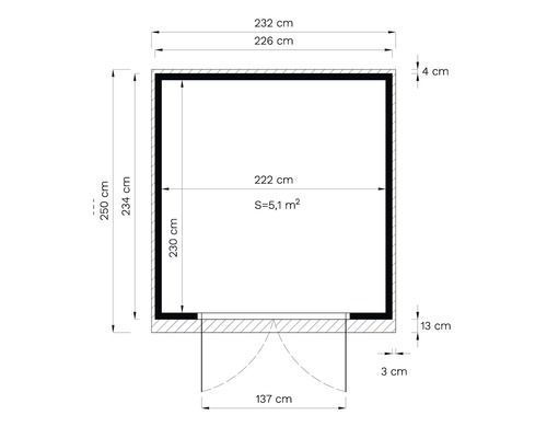 Plan avec dimensions : 232 cm x 250 cm