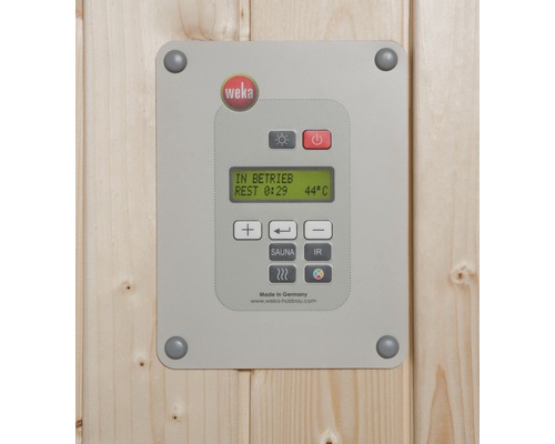 Panneau de commande d''un sauna WEKA pour contrôler la lumière, la température et la fonction infrarouge