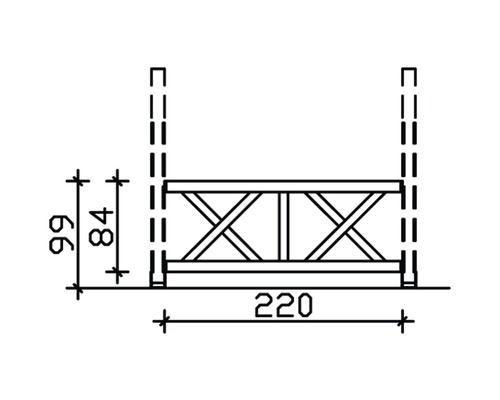 Technische Zeichnung eines Zaunelements mit Breiten- und Höhenangaben