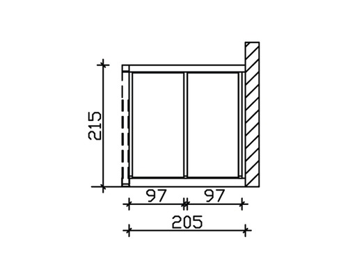 Paroi latérale SKAN HOLZ für Toiture pour terrasses 205x200 cm douglasie nature Dessin technique d''une cabine de douche avec indication des dimensions