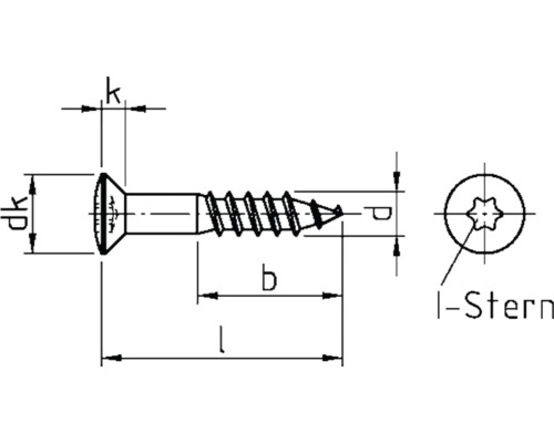 Technische Zeichnung einer Schraube mit I-Stern Antrieb