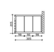 Dessin technique d''une étagère mesurant 215 de hauteur et 305 de largeur.