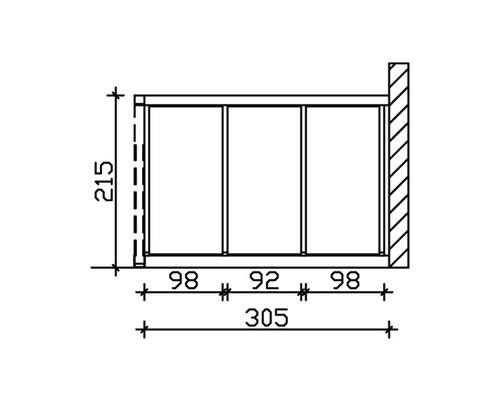 Dessin technique d''une étagère mesurant 215 de hauteur et 305 de largeur.