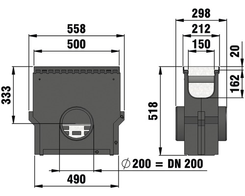 Schéma technique d''une bouche d''égout avec dimensions