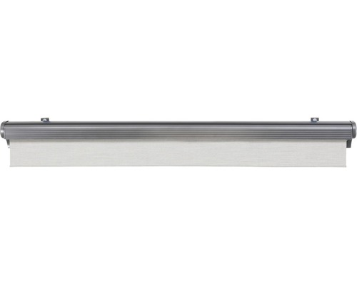Rollo mit silberfarbener Halterung und beigem Stoff
